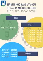 Harmonogram vývozu separovaného odpadu na I. polrok 2021
