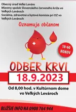 Darovanie krvi vo Veľkých Levároch - v pondelok 18.septembra 2023