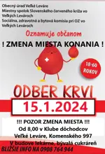 Darovanie krvi vo Veľkých Levároch - v pondelok 15. januára 2024