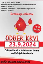 Darovanie krvi vo Veľkých Levároch v pondelok 23.septembra