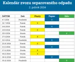 Kalendár zvozu separovaného odpadu na  druhý polrok 2024