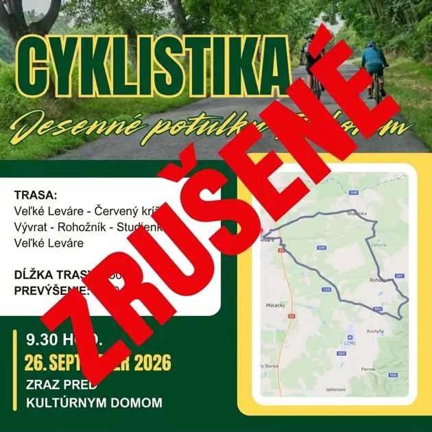 Sobotný cyklovýlet je zrušený