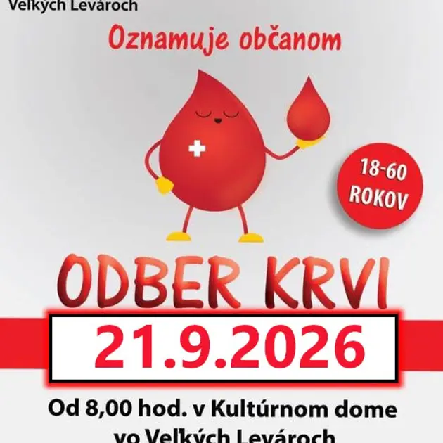 V pondelok 21.septembra môžete v Levároch darovať krv
