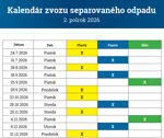 Kalendár zvozu separovaného odpadu na druhý polrok 2026