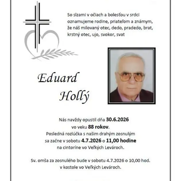 Zomrel prvý porevolučný starosta Veľkých Levár Eduard Hollý