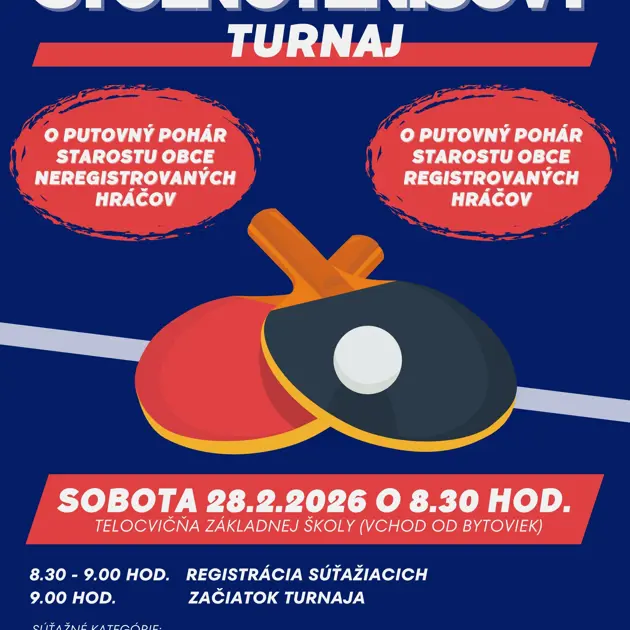 Pozývame na stolnotenisový turnaj o pohár starostu obce